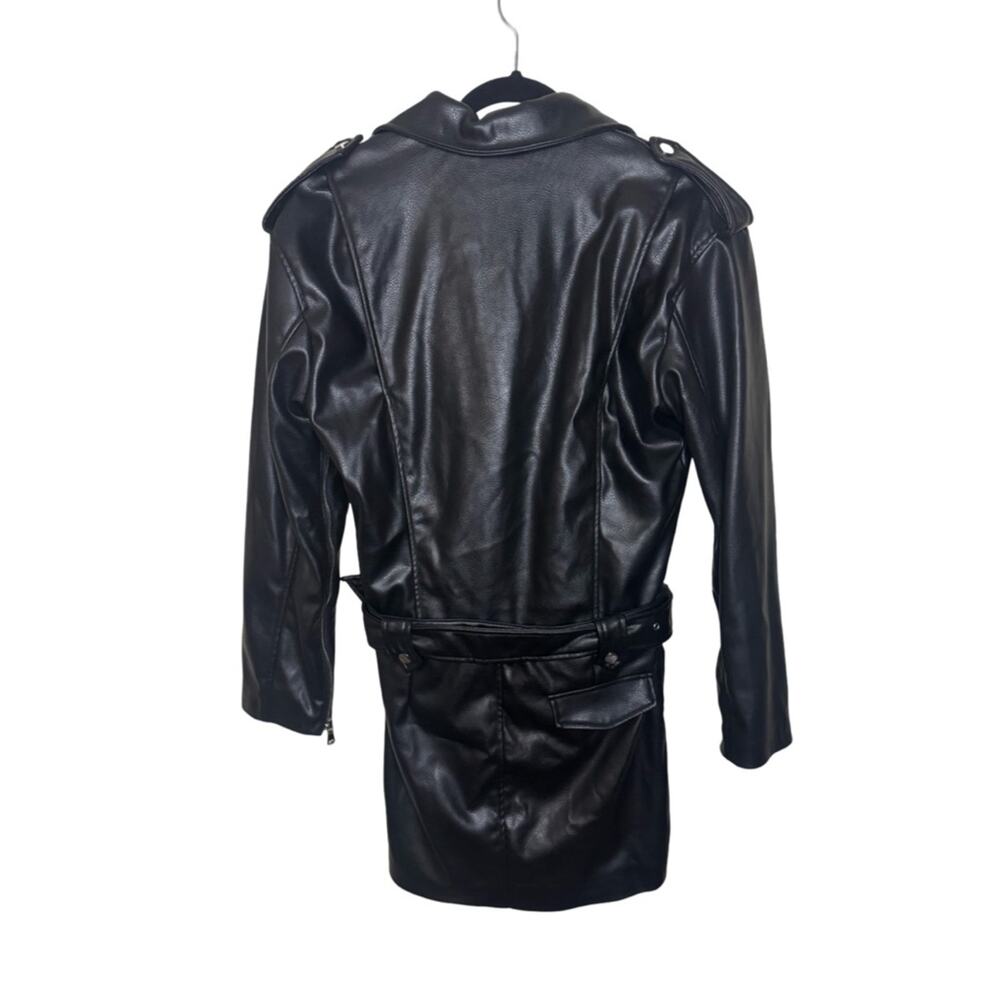 Zara Faux Leather Moto Dress NWT Size S Black Mini Biker Zip Belted - Picture 8 of 11